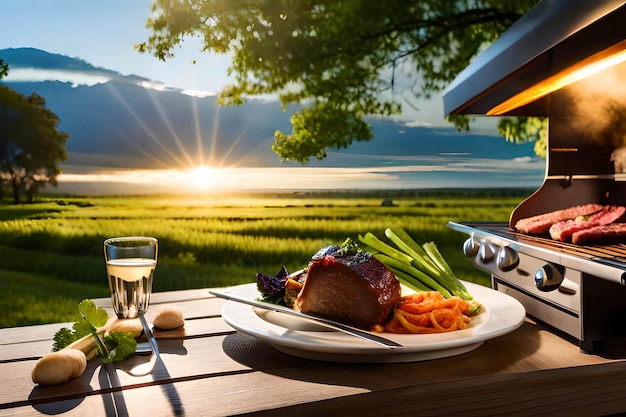 Un barbecue con vista lago e montagne sullo sfondo