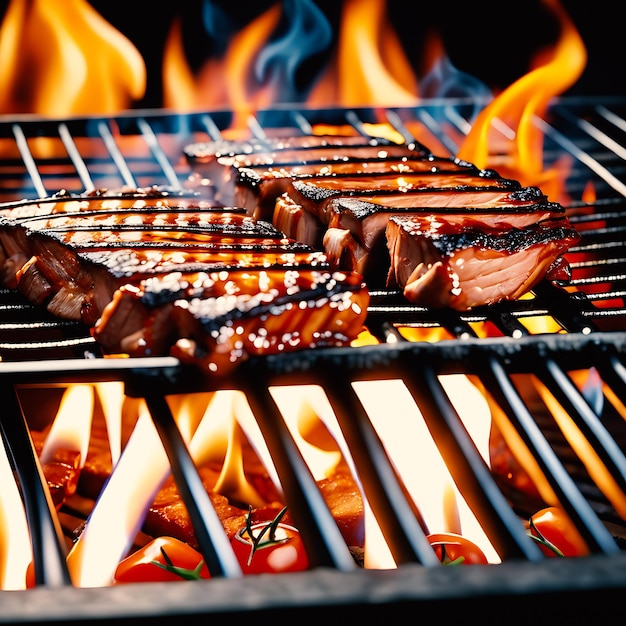 un barbecue perfetto su una griglia 4k hdr fuoco sullo sfondo miki asai macro fotografia da vicino