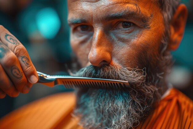 Un barbiere al lavoro che crea un taglio di capelli elegante con precisione