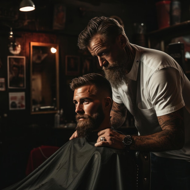 Un barbiere che taglia la barba di un uomo con un tagliacapelli