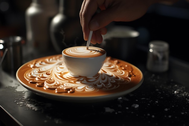 Un barista che crea arte su un cappu perfettamente schiumoso 00004 01