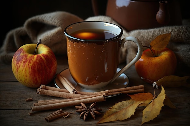 Un bastoncino di cannella e una tazza di sidro di mele caldo sono la perfetta delizia autunnale