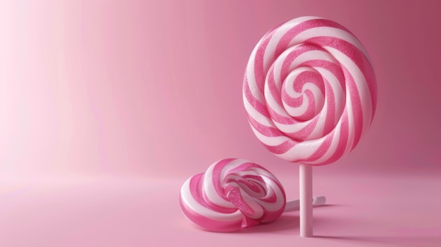 un bastone di caramelle rosa e bianco su uno sfondo rosa