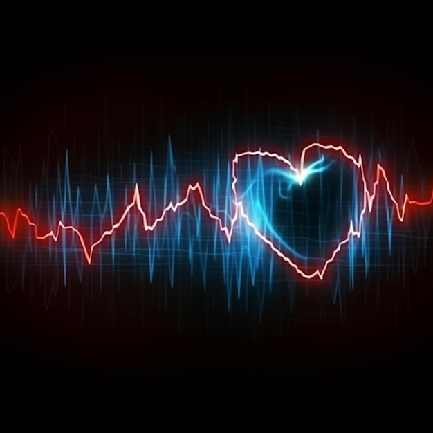 un battito cardiaco con una linea di ai generativa rossa e blu