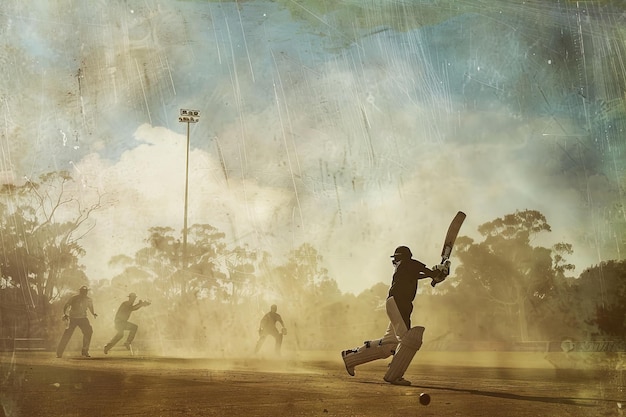 Un battitore si prepara per un colpo durante una drammatica finale di cricket al crepuscolo con i campioni in allerta