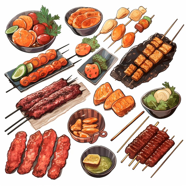 Un BBQ Set Vector include in genere una gamma di grafica relativa al barbecue, dai cibi grigliati al barbecue