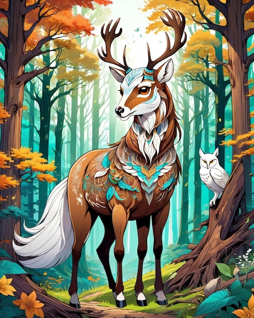 Un bel cervo un cavallo marrone un gufo bianco una bellissima volpe tutto in legno la natura affascinante