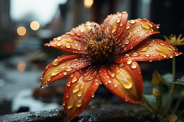 Un bel fiore sotto la pioggia