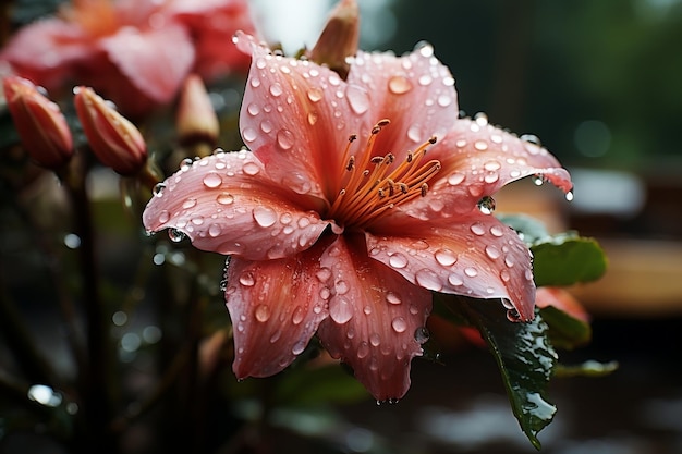 Un bel fiore sotto la pioggia