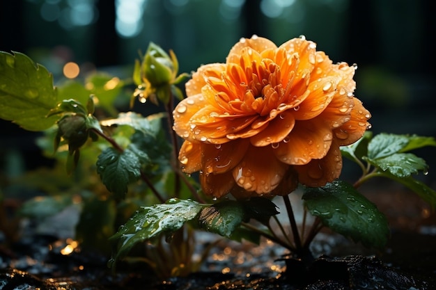 Un bel fiore sotto la pioggia