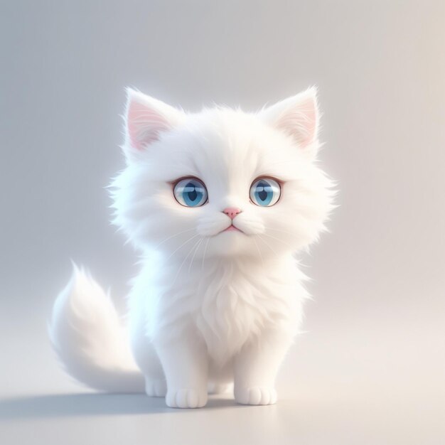un bel gatto bianco di cartone animato 3D