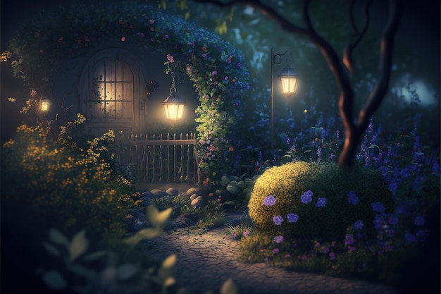 Un bel giardino con una bella luce e dei fiori colorati.