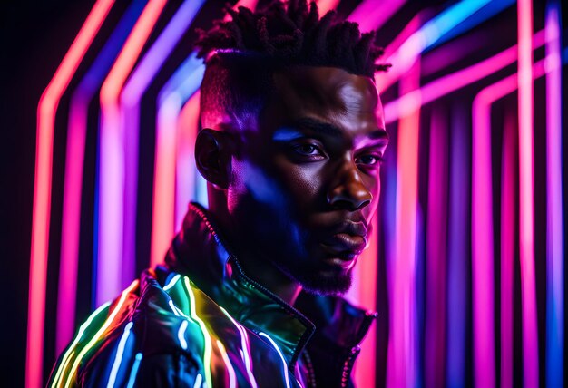 Un bel giovane africano con il neon colorato.