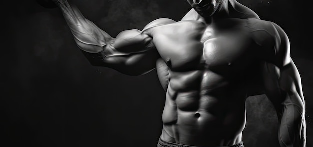 Un bel giovane uomo muscoloso che posa in studio Closeup del corpo maschile Concept di bodybuilding