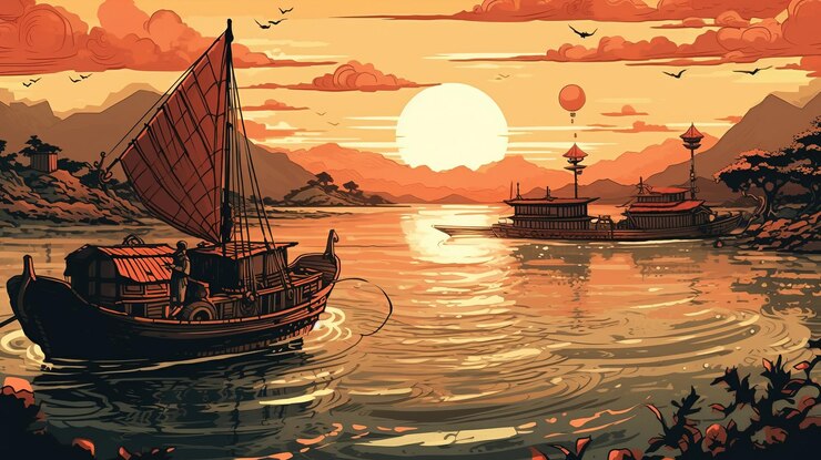 Un bel mare al tramonto con il riflesso del cielo e delle nuvole