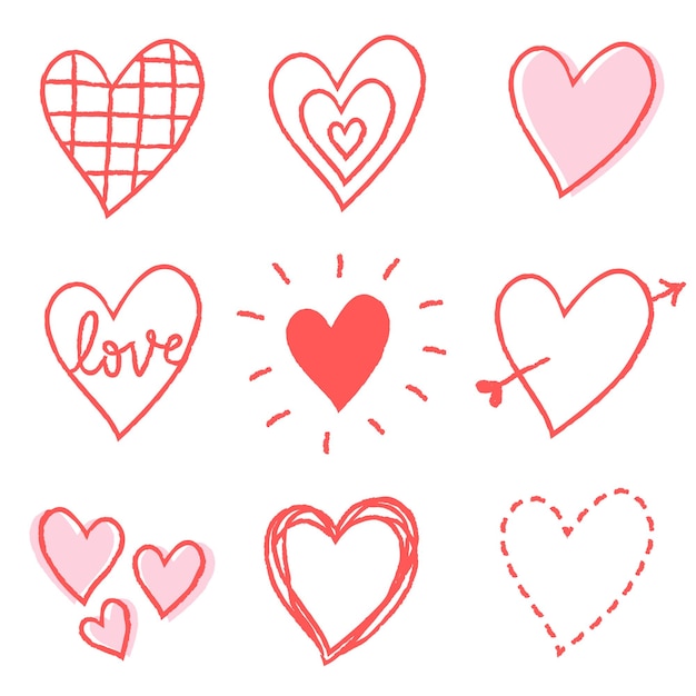 Un bel set di cuori disegnati a mano