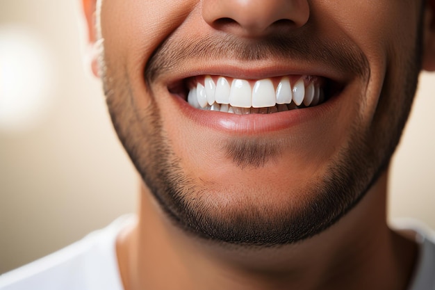 Un bell'uomo caucasico con un sorriso perfetto e una barba ben curata su uno sfondo bianco