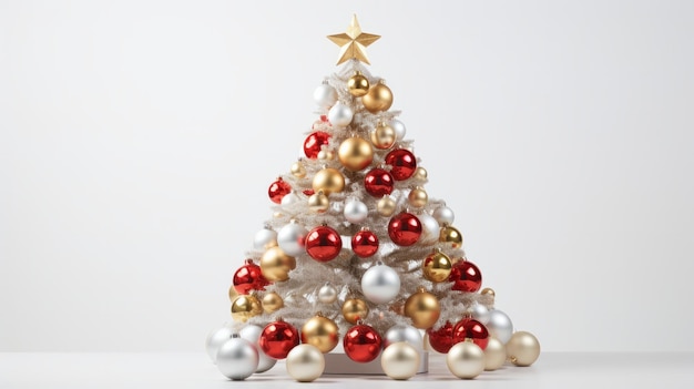 Un bellissimo albero di Natale isolato su uno sfondo bianco generato da una rete neurale.