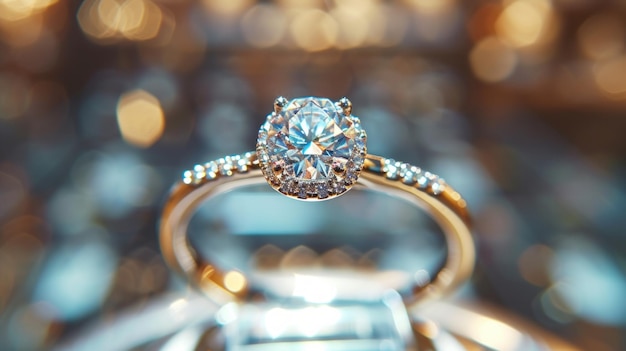 Un bellissimo anello di diamanti si trova in una vetrina