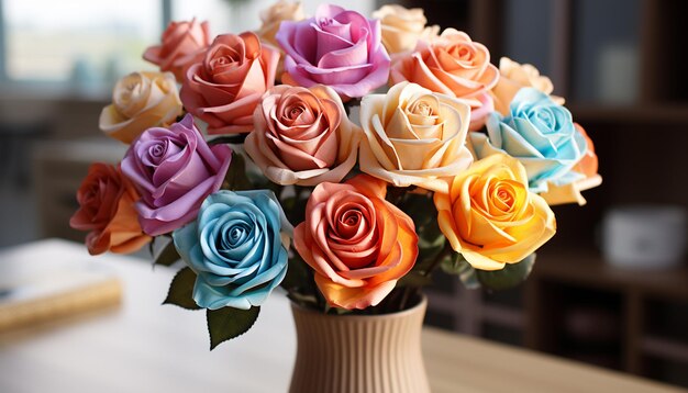 Un bellissimo bouquet di fiori freschi porta il romanticismo all'interno generato dall'AI