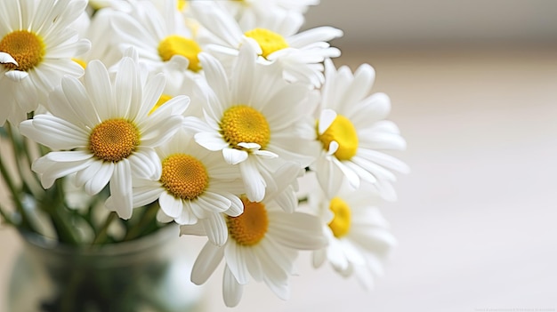 Un bellissimo bouquet di margherite in un vaso sul tavolo