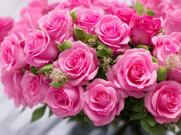 un bellissimo bouquet di rose rosa su sfondo IA generativa