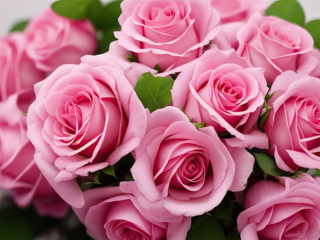 un bellissimo bouquet di rose rosa su sfondo IA generativa