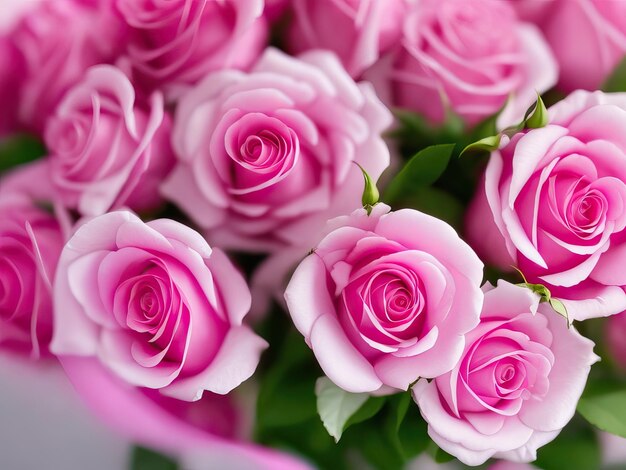 un bellissimo bouquet di rose rosa su sfondo IA generativa