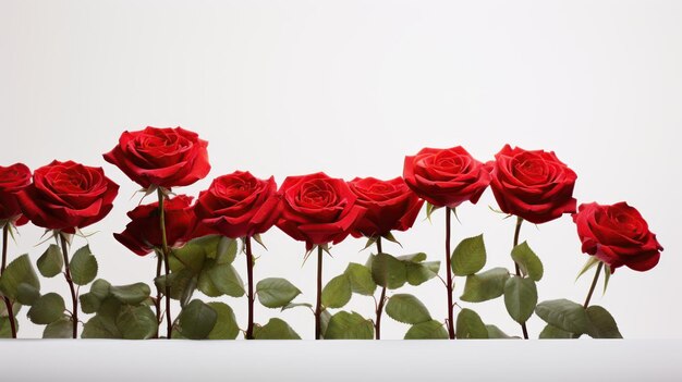 Un bellissimo bouquet di rose rosse su uno sfondo bianco