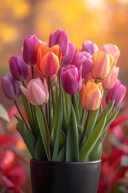 Un bellissimo bouquet di tulipani in un vaso