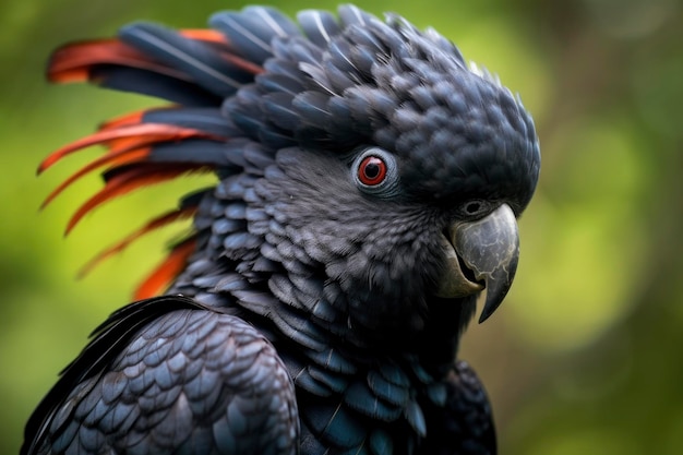 Un bellissimo Cacatua nero dalla coda rossa