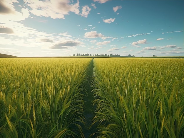 un bellissimo campo d'erba con confini in stile precisionista