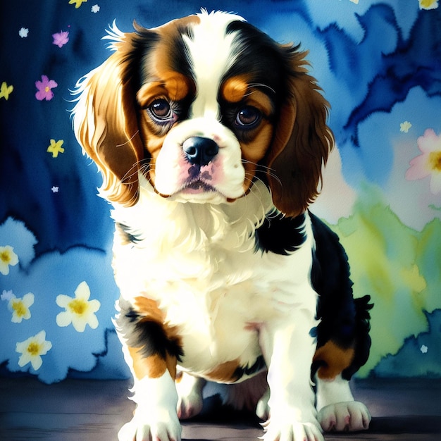 Un bellissimo cane Cavalier King Charles Spaniel Dipinto ad acquerello Graceful Elegance AI generativa