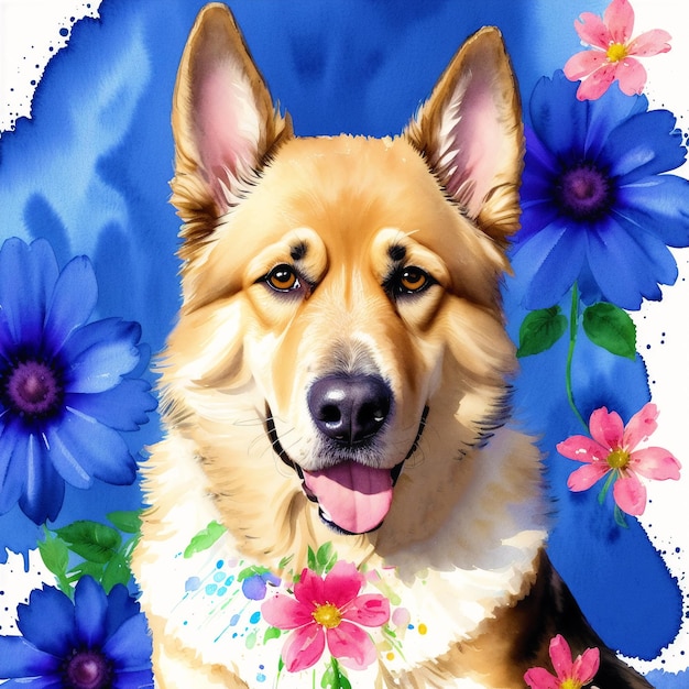 Un bellissimo cane da pastore tedesco Dipinto ad acquerello Noble Guardians Generative AI