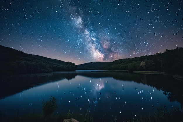 Un bellissimo cielo notturno con una grande nuvola bianca lattiginosa al centro