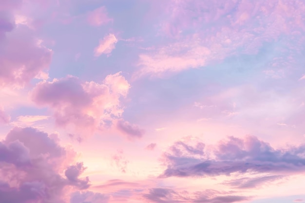 Un bellissimo cielo rosa e viola con nuvole soffici