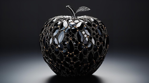 Un bellissimo diamante decorativo tagliato mela nera in una superficie scura AI generativa