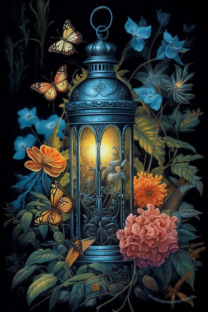 Un bellissimo dipinto ad olio di un giardino notturno squisitamente progettato AI Generated Image