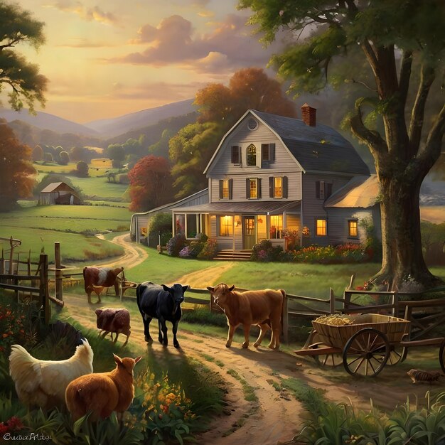 Un bellissimo dipinto degli animali della fattoria