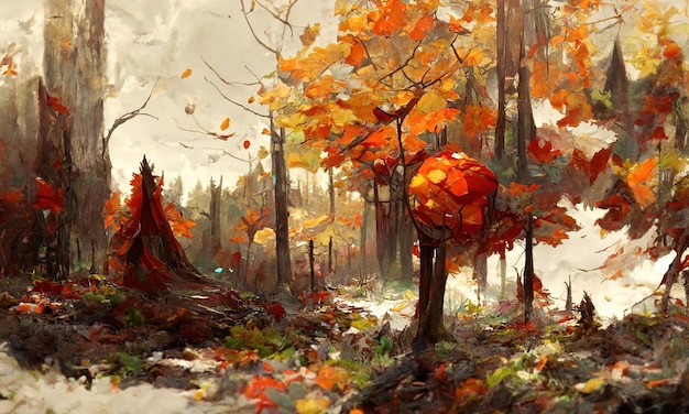 Un bellissimo dipinto della foresta autunnale