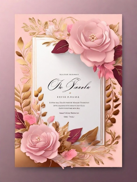 Un bellissimo e attraente biglietto d'invito per matrimonio di lusso con un elegante sfondo floreale