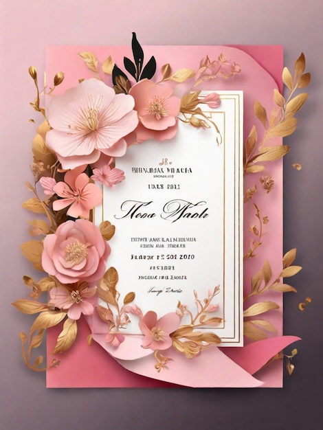 Un bellissimo e attraente biglietto d'invito per matrimonio di lusso con un elegante sfondo floreale