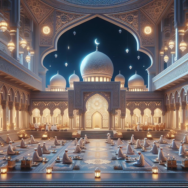 Un bellissimo edificio della moschea con una grande cupola e una lanterna appesa.