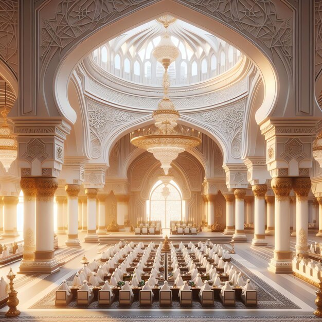 Un bellissimo edificio della moschea con una grande cupola e una lanterna appesa.