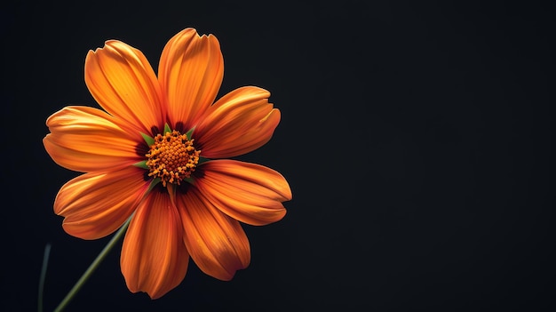 Un bellissimo fiore arancione è in piena fioritura su uno sfondo scuro i petali sono delicati e i colori sono vivaci