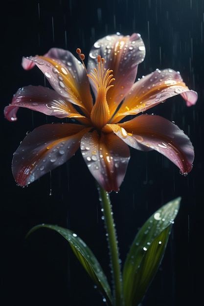 Un bellissimo fiore sotto la pioggia