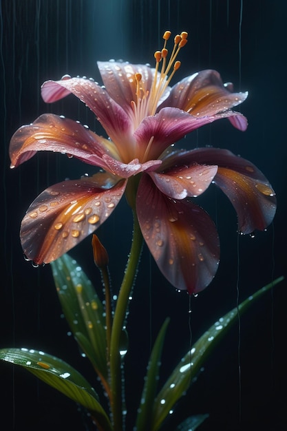 Un bellissimo fiore sotto la pioggia