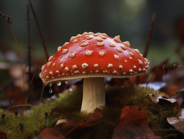 Un bellissimo fungo rosso Fly agaric Amanita cresce nella foresta