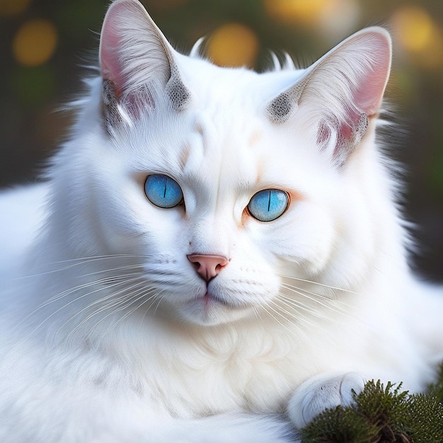 Un bellissimo gatto bianco si sdraiano arte generata da AI