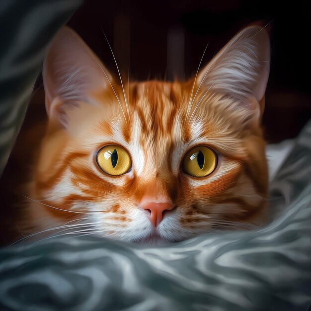 Un bellissimo gatto grasso e rosso Il muso di un animale con un occhio verde Soffice bianco arancione